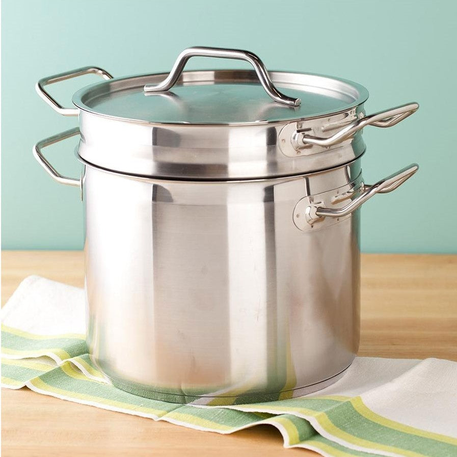 Winco SSDB-8 Stainless Steel Double Boiler with Cover 8qt