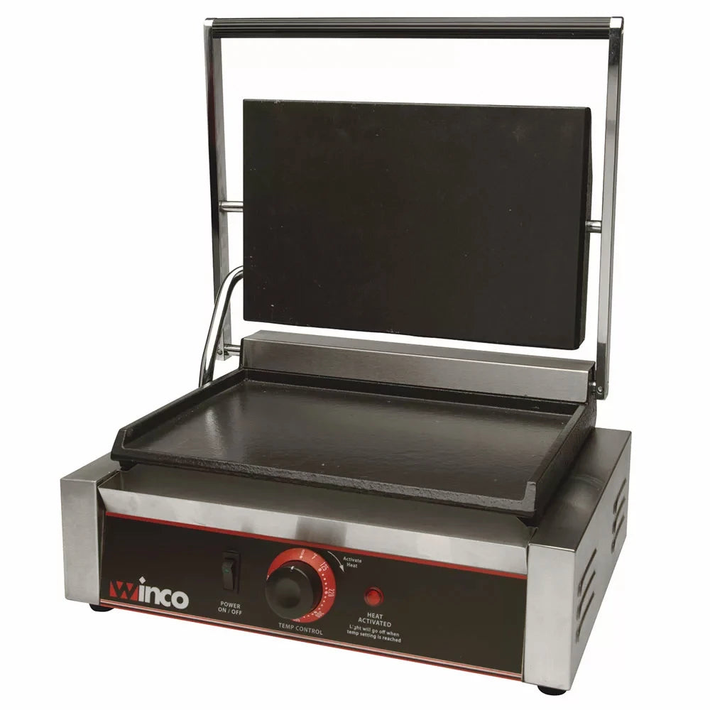 Winco ESG-1 Single Commercial Panini Press w/ Cast Iron Smooth Plates