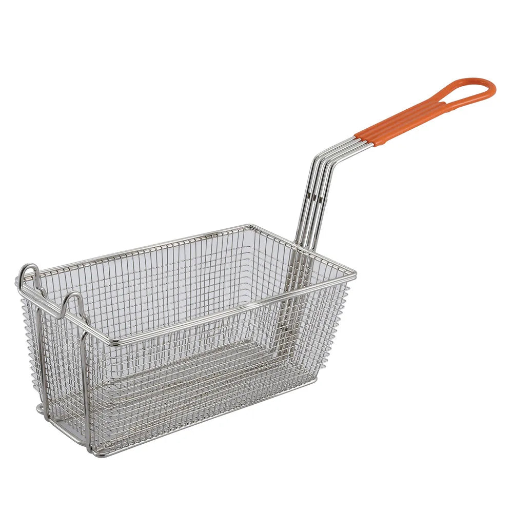 Winco FB-10 Fryer Basket w/ Coated Handle & Front Hook, 12 1/4" x 6 1/2" x 5 1/4"