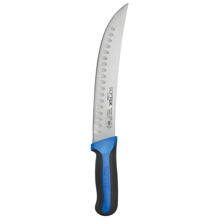 Winco KSTK-103 Sof-Tek 10" Hollow Ground Cimeter Knife with Blue / Black Handle