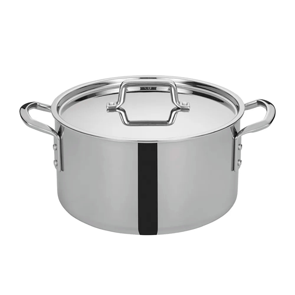 Winco TGSP-12 Stainless Steel 12 Quart Tri-Gen Tri-Ply Induction Ready Stock Pot with Cover
