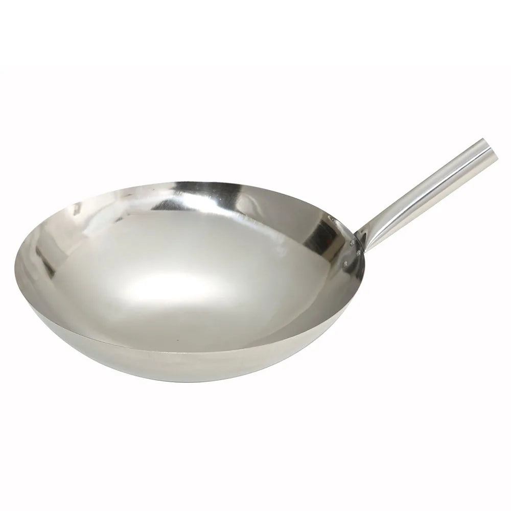 Winco WOK-14W, 14-Inch Mirror Finish Stainless Steel Chinese Wok with  Welded Joint