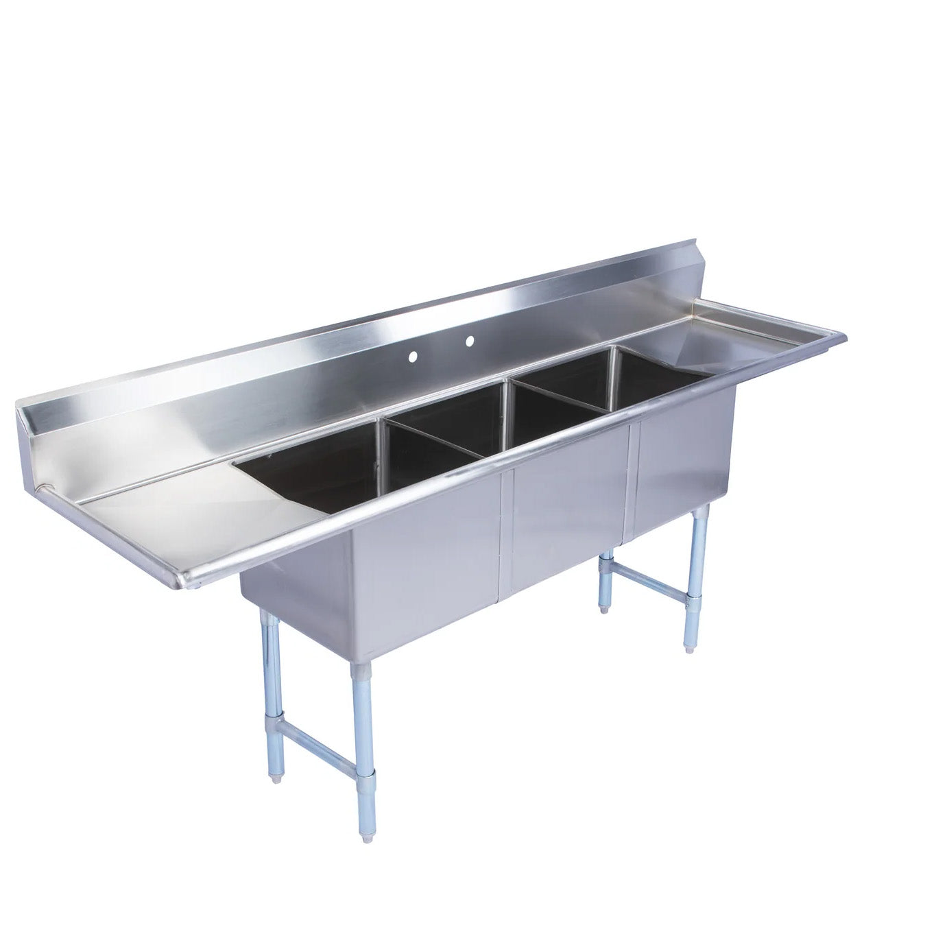 Armor 110" 18-Gauge Stainless Steel Three Compartment Commercial Sink with Right & Left Drainboards - 24" x 24" x 12" Bowls