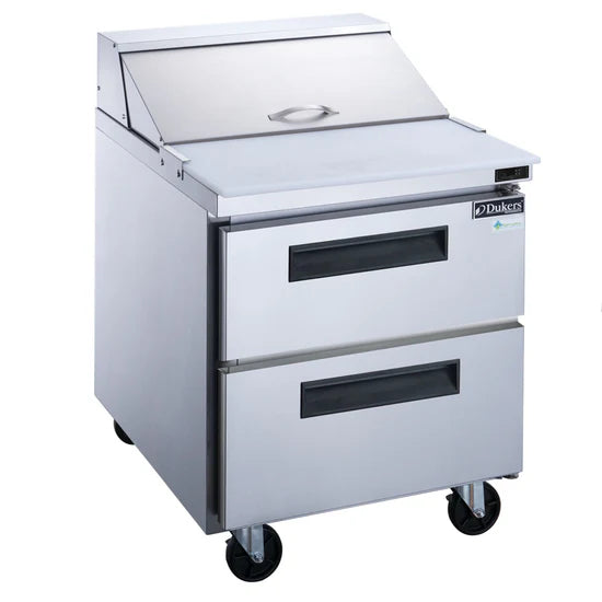 Dukers DSP29-8-D2 29" 2-Drawer Commercial Food Prep Table Refrigerator in Stainless Steel