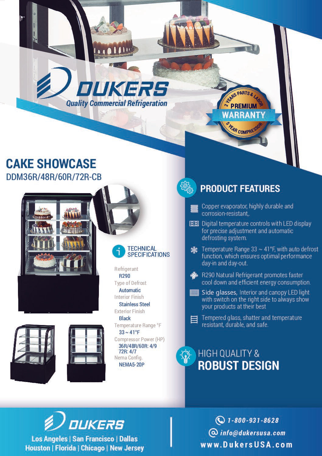 Dukers DDM36R-CB Curved Glass 36″ Cake Showcase