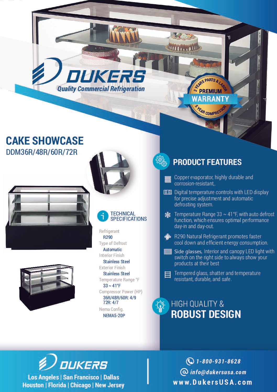 Dukers DDM72R – Straight Glass 72″ Cake Showcase