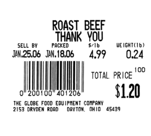 Globe (Middleby) E10 Labels