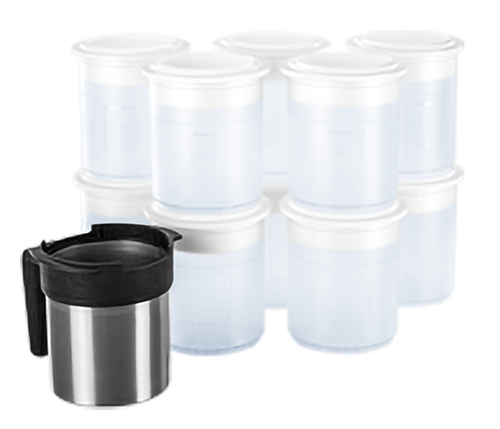 Omcan USA 46701 (46701) Transparent Synthetic Pacotizing Beaker Set of 10 + 1 Chrome Steel Protective Outer Beaker