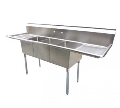 Serv-Ware D3CWP18182-18-V Serv-Ware - Sinks - 12" Deep Economy Sink 3 Bowl - 90" W x 23.5" D x 45.5" H