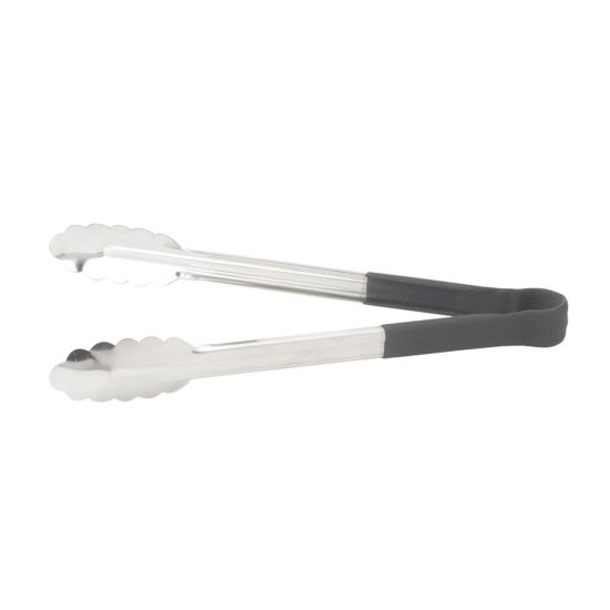 Winco UTPH-12K 12" Stainless Steel Utility Tongs with Black Polypropylene Handle