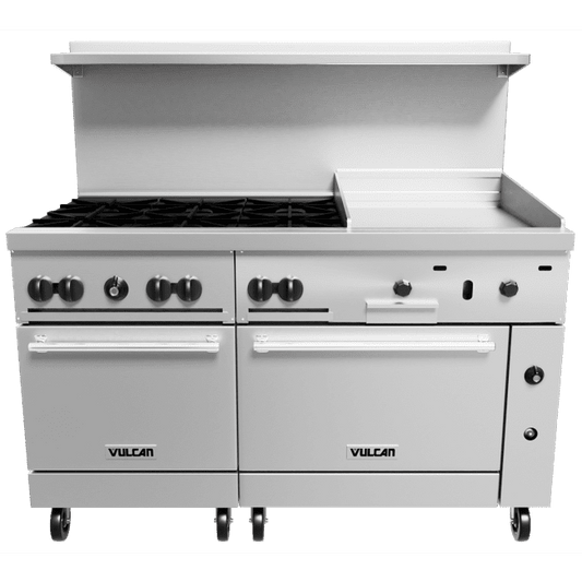 Vulcan 60SS-6B24GN Endurance™ Series Stainless Steel 60" Natural Gas Range 6-30,000 BTU Burners and 24" Thermostatic Griddle with 2 Standard Ovens