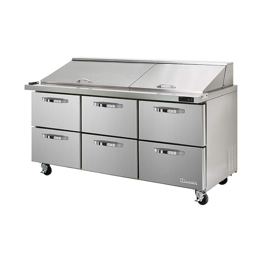 Blue Air BLMT72-D6-HC 72" Mega Top 6 Drawer All Stainless Preparation Table with 30 1/6 Pans-20.2 cu.ft.