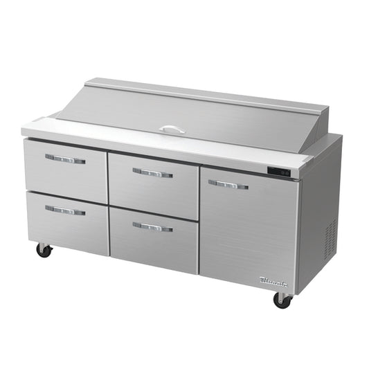 Blue Air BLPT72-D4LM-HC 72" W 4 Drawer 1 Right Door All Stainless Preparation Table with 18 1/6 Pans-20.2 cu.ft.