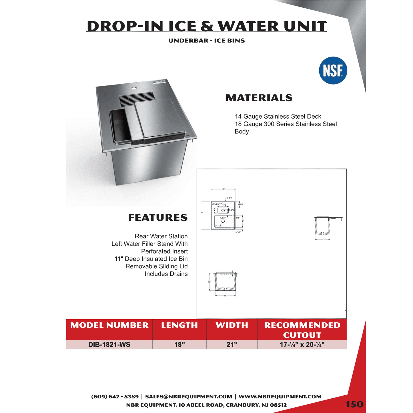 NBR DIB-1821-WS Drop-In Ice & Water Unit