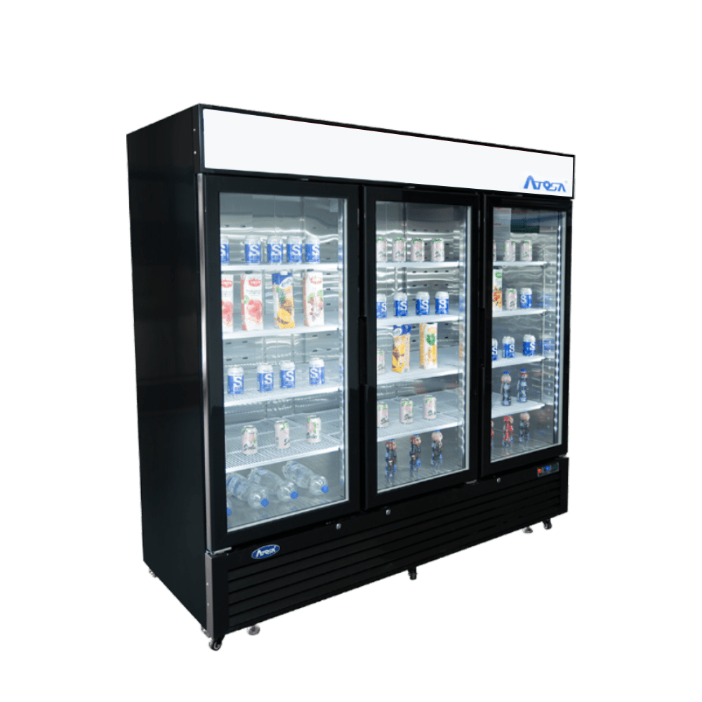 Atosa MCF8724GR — Black Cabinet Three (3) Glass Door Merchandiser Cooler