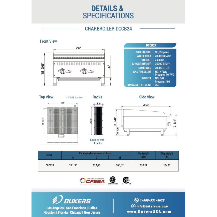 Dukers DCCB24 24 in. W Countertop Charbroiler