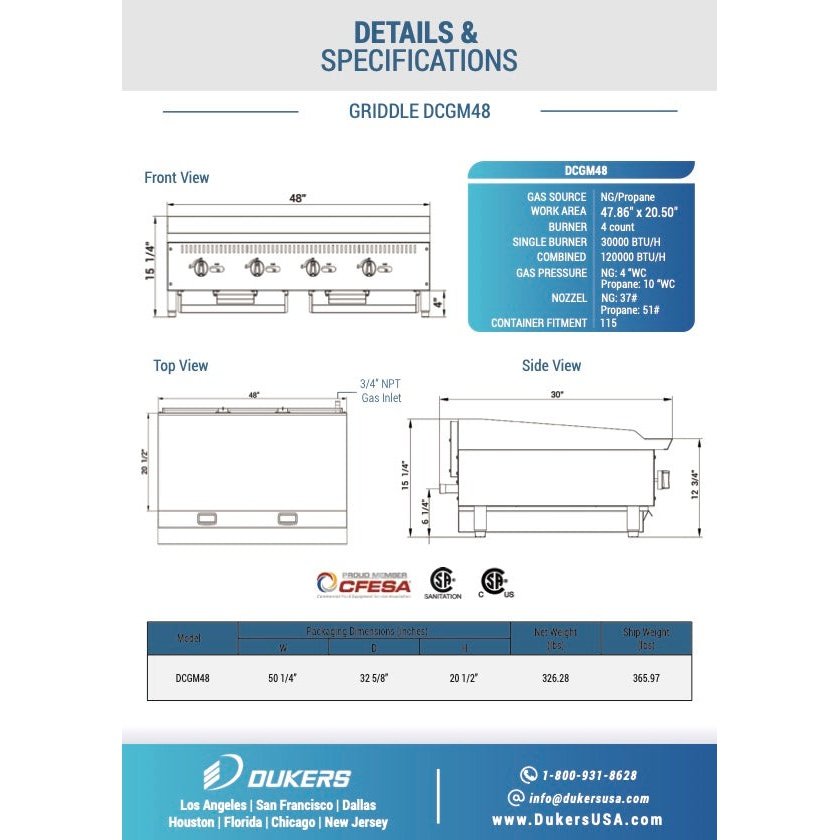Dukers DCGM48 48 in. W Griddle with 4 Burners