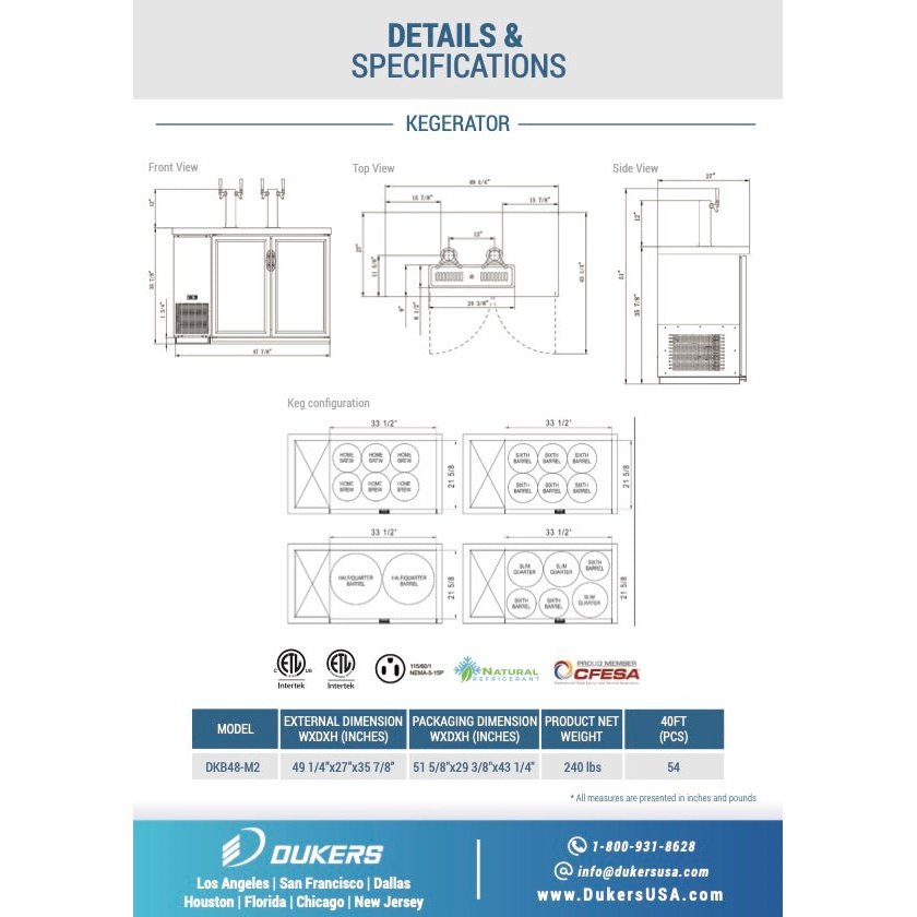 Dukers DKB48-M2 Dual Tap Kegerator