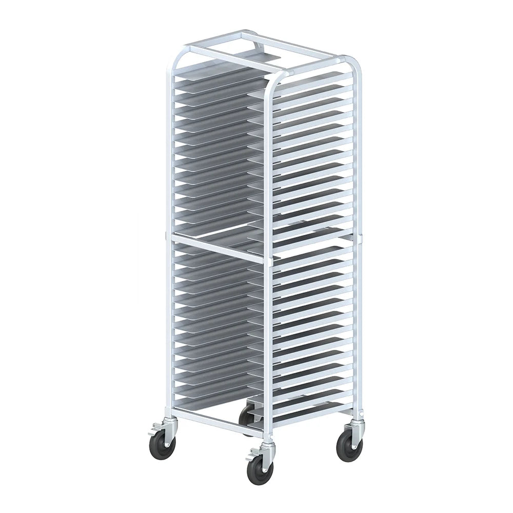 Winco ALPR-26BK 22" x 20" x 62 1/2" Aluminum 26-Tier Pizza Pan Rack with Brakes