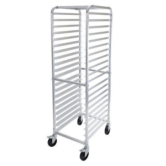 Winco ALRK-20BK Aluminum 20-Tier End-Load Sheet Pan Rack Knocked Down with Brakes
