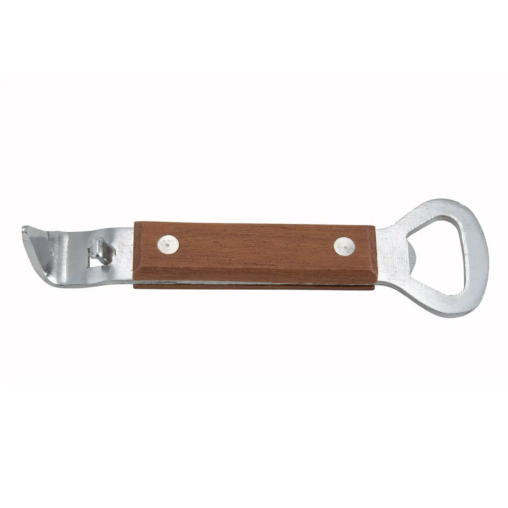 Winco CO-303 7" Wood-Handled Bottle Opener with Can Punch