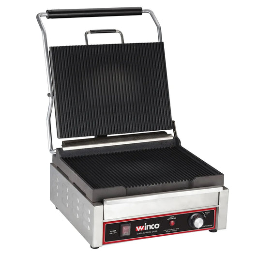Winco EPG-1C Single Commercial Panini Press w/ Cast Iron Grooved Plates