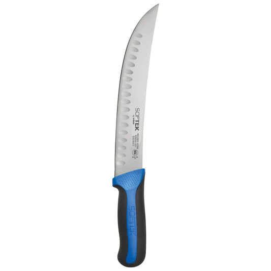 Winco KSTK-103 Sof-Tek 10" Hollow Ground Cimeter Knife with Blue / Black Handle