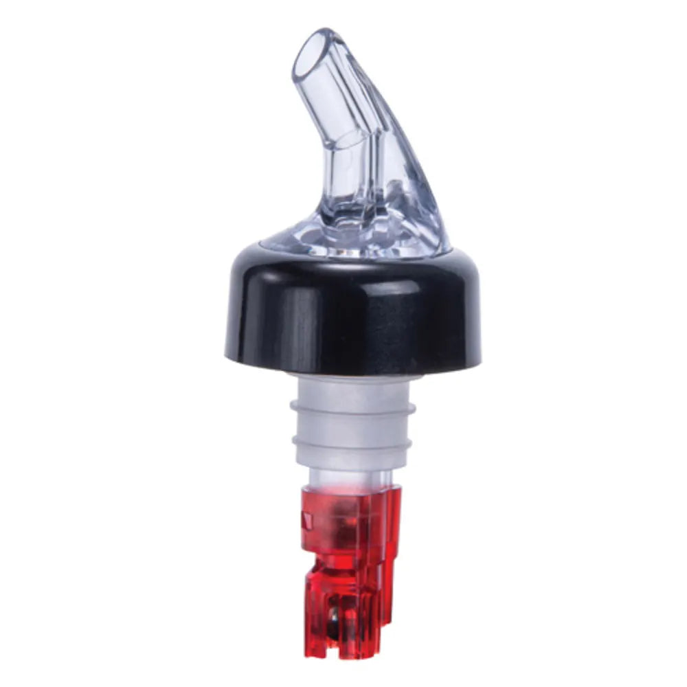 Winco PPA-100 1 oz. Clear Spout / Red Tail Measured Liquor Pourer with Collar - 12/Pack