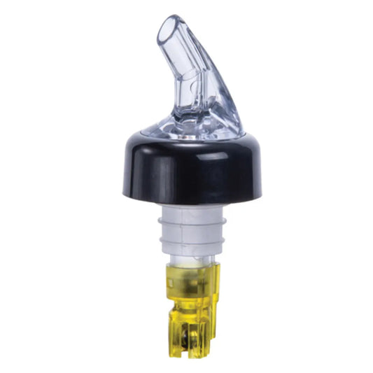 Winco PPA-150 1.5 oz. Clear Spout / Yellow Tail Measured Liquor Pourer with Collar - 12/Pack