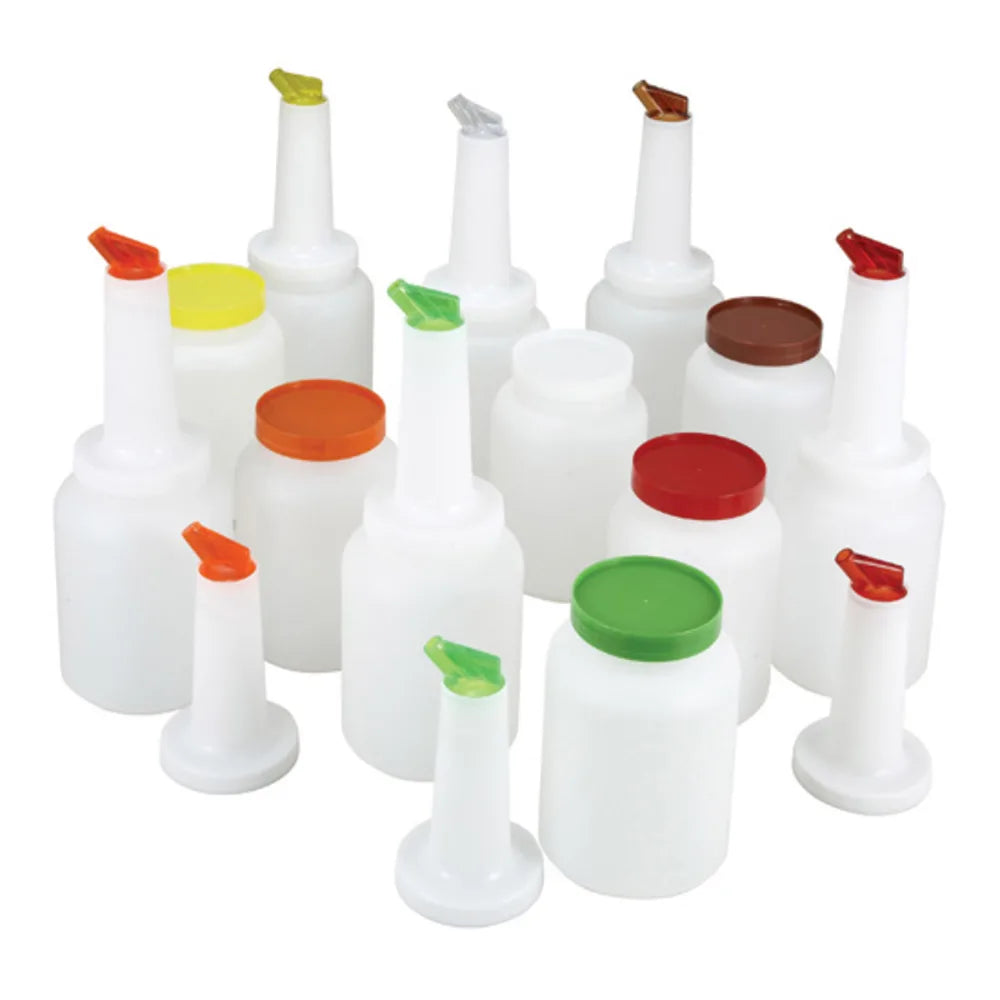Winco PPB-1MX 1 Qt. White Pour Bottle Kit with Assorted Spouts and Caps