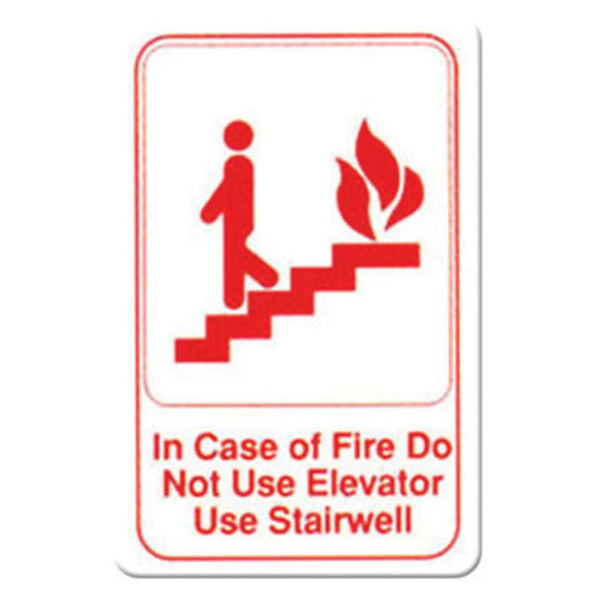 Winco SGN-683W "In Case of Fire Do Not Use Elevator Use Stairwell" Information Sign, White 6" x 9"