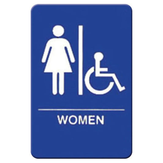 Winco SGN-651B "Women/Accessible" Information Sign, Blue 6" x 9"