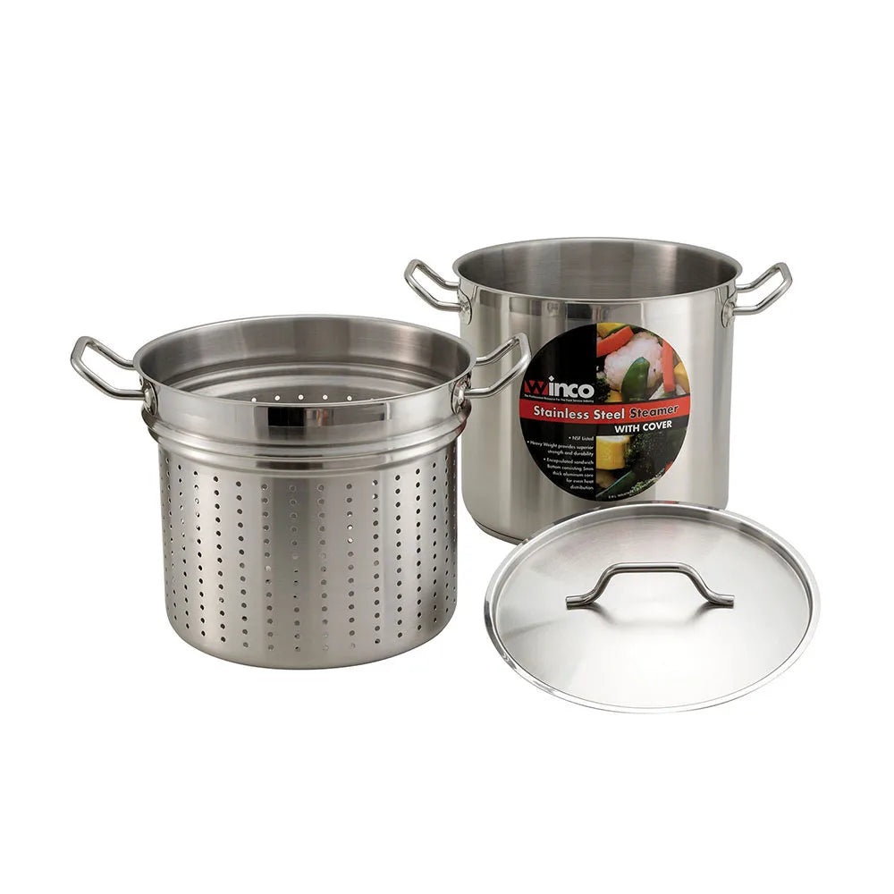 Winco SSDB-12S 12 qt Master Cook Steamer Pasta Cooker w/ Cover, Stainless