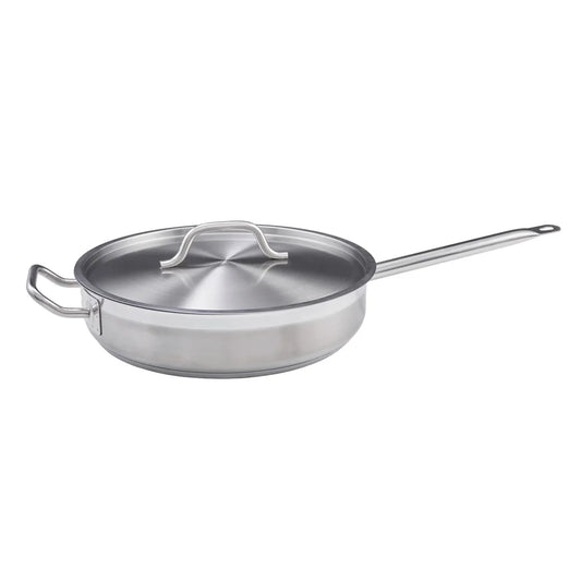 Winco SSET-3 3 Qt. Stainless Steel Saute Pan with Lid and Helper Handle