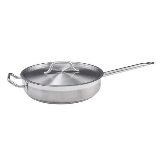 Winco SSET-7 7 Qt. Stainless Steel Saute Pan with Lid and Helper Handle