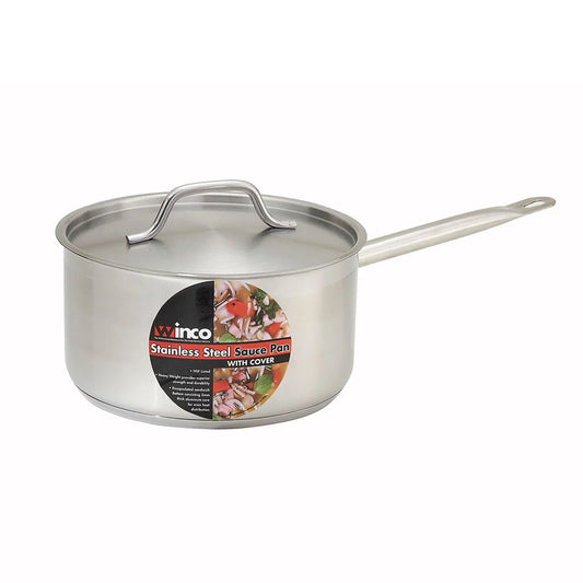 Winco SSSP-7 7-1/2 Qt. Induction-Ready Premium Stainless Steel Sauce Pan with Cover