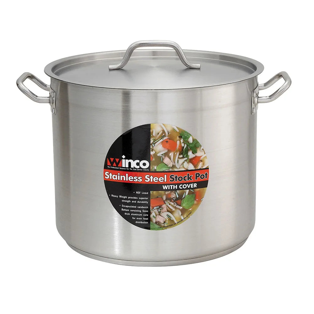 Winco SST-8 Stainless Steel 8 Quart Premium Induction Ready Stock Pot with Cover