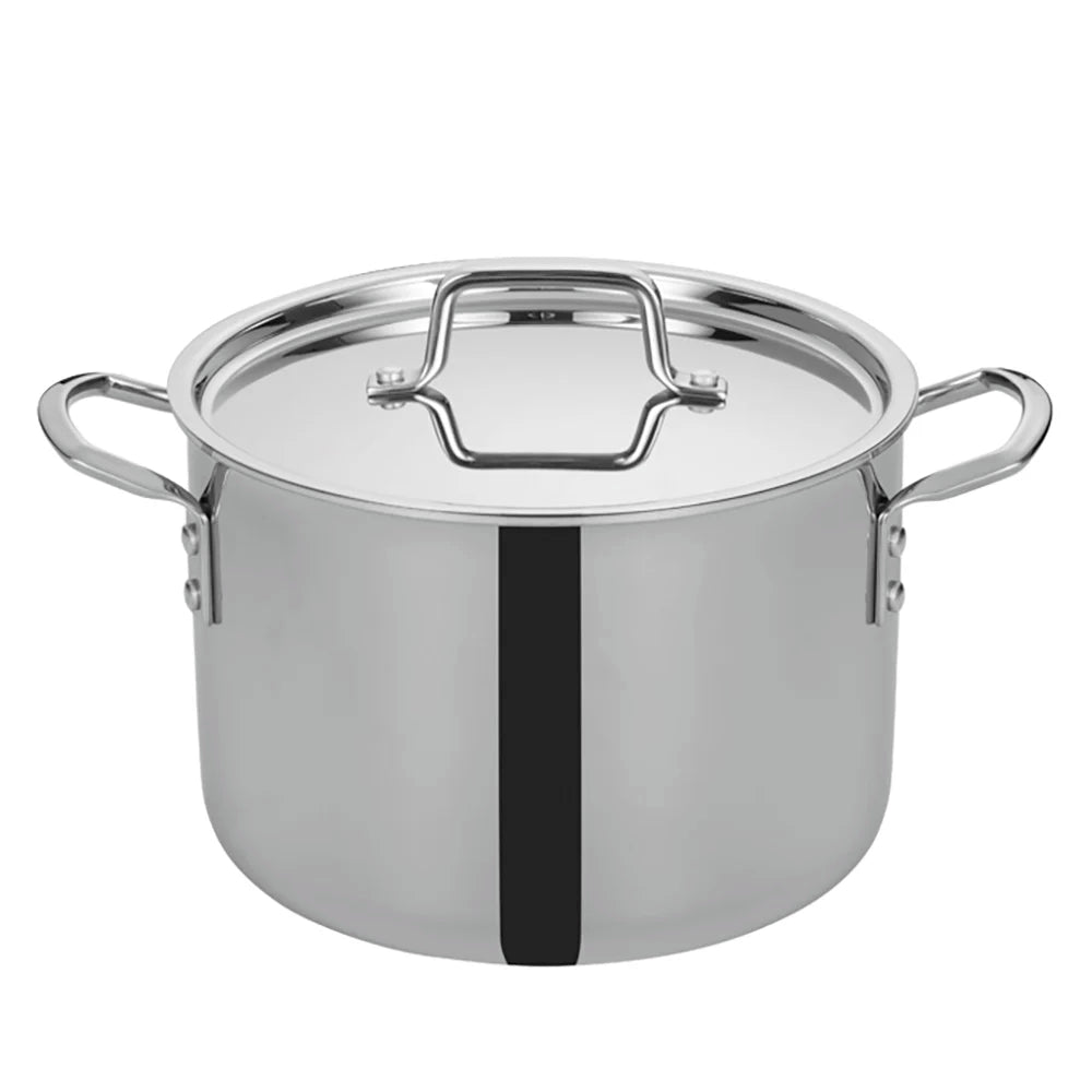 Winco TGSP-8 Stainless Steel 8 Quart Tri-Gen Tri-Ply Induction Ready Stock Pot with Cover