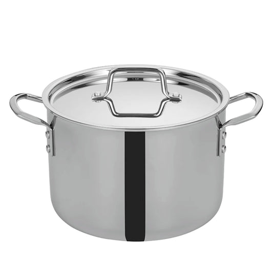 Winco TGSP-8 Stainless Steel 8 Quart Tri-Gen Tri-Ply Induction Ready Stock Pot with Cover