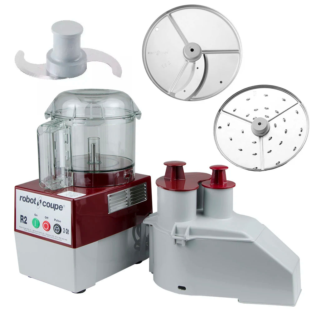 Robot Coupe R2N CLR Combination Food Processor with 3 Qt. Clear Bowl, Continuous Feed & 2 Discs