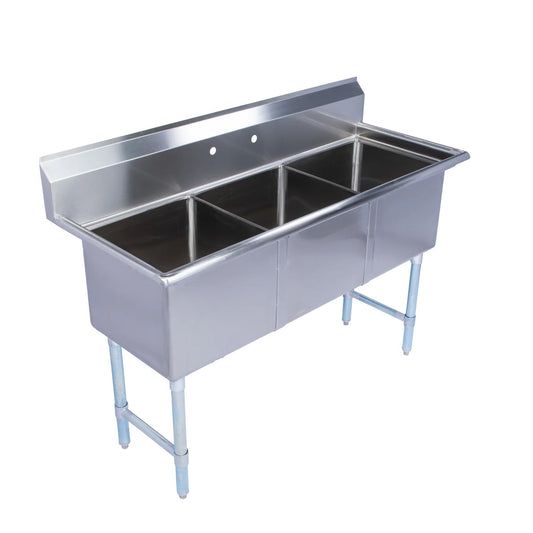 Armor 59 1/2" 18-Gauge Stainless Steel Three Compartment Commercial Sink - 18" x 18" x 12" Bowls