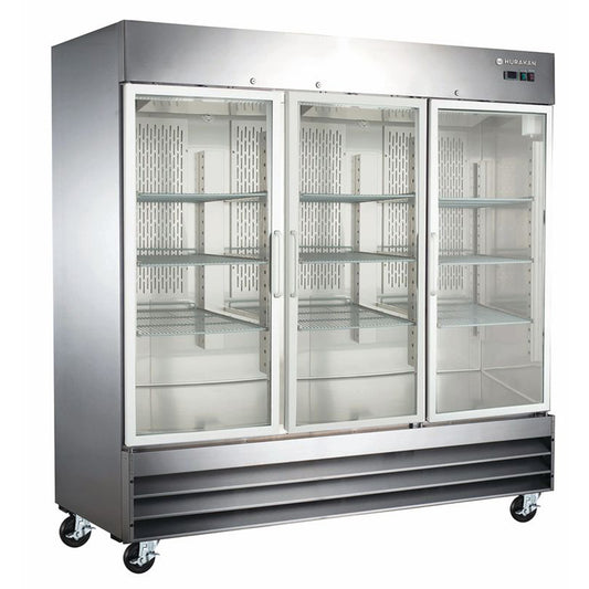 Hurakan HKN-GXE72R3G 80" 3 Section Glass Door Bottom Mounted Reach-In Refrigerator