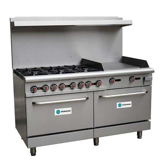 Hurakan HKN-XRFG60O6G24A 60" 6 Burner Gas Range w/ 24" Griddle & 2 Standard Ovens