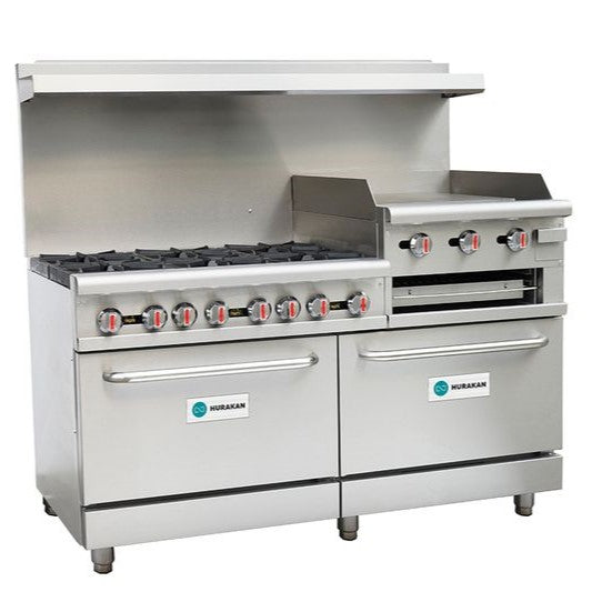 Hurakan HKN-XRFG60O6GB24A 60" 6 Burner Gas Range w/ 24" Griddle/Broiler & 2 Standard Ovens