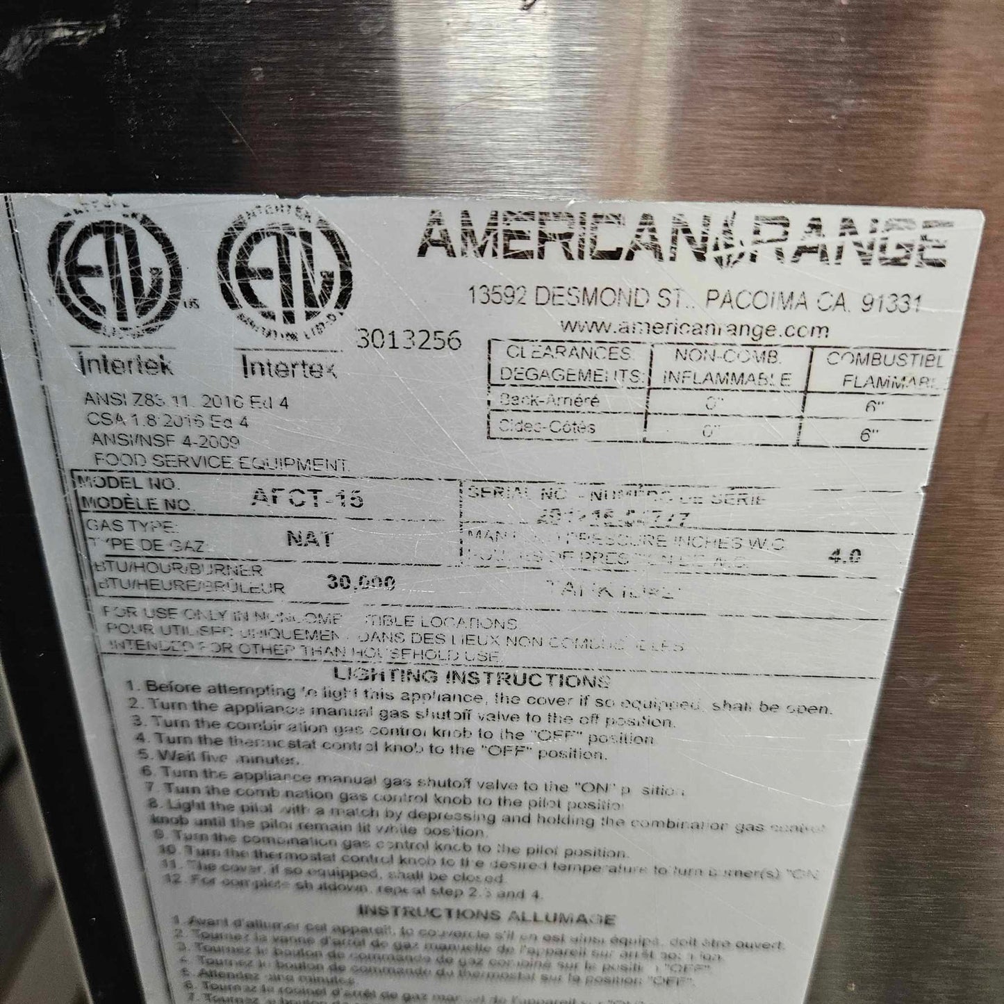 [USED] American Range AFCT-15 Natural Gas 15lb Countertop Deep Fryer