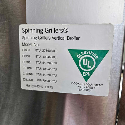 [USED] Spinning Grillers 4 Burner Natural Gas Vertical Broiler/Gyro Machine - 150lb Capacity