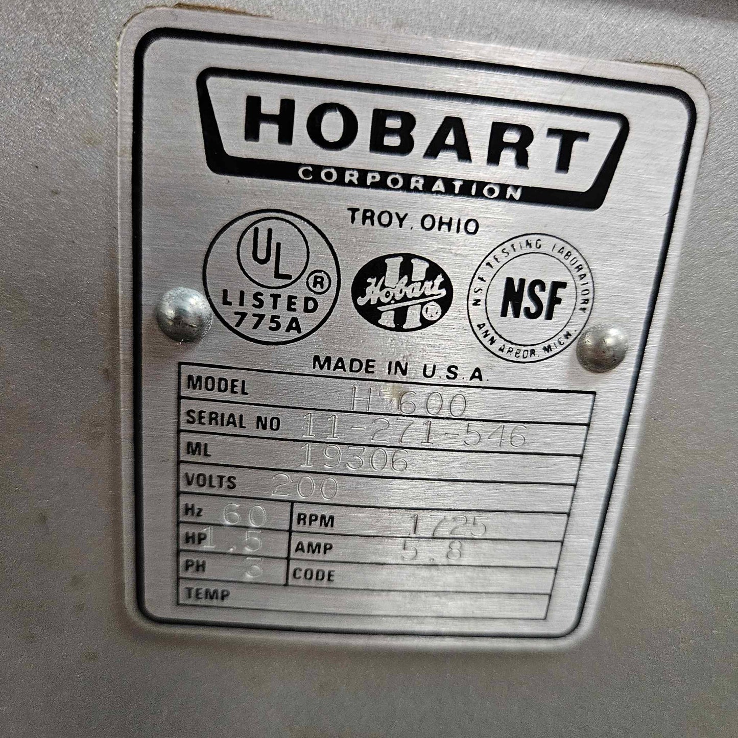 [USED] Hobart H-600 60 Qt. Dough Mixer w/ Bowl & Attachments