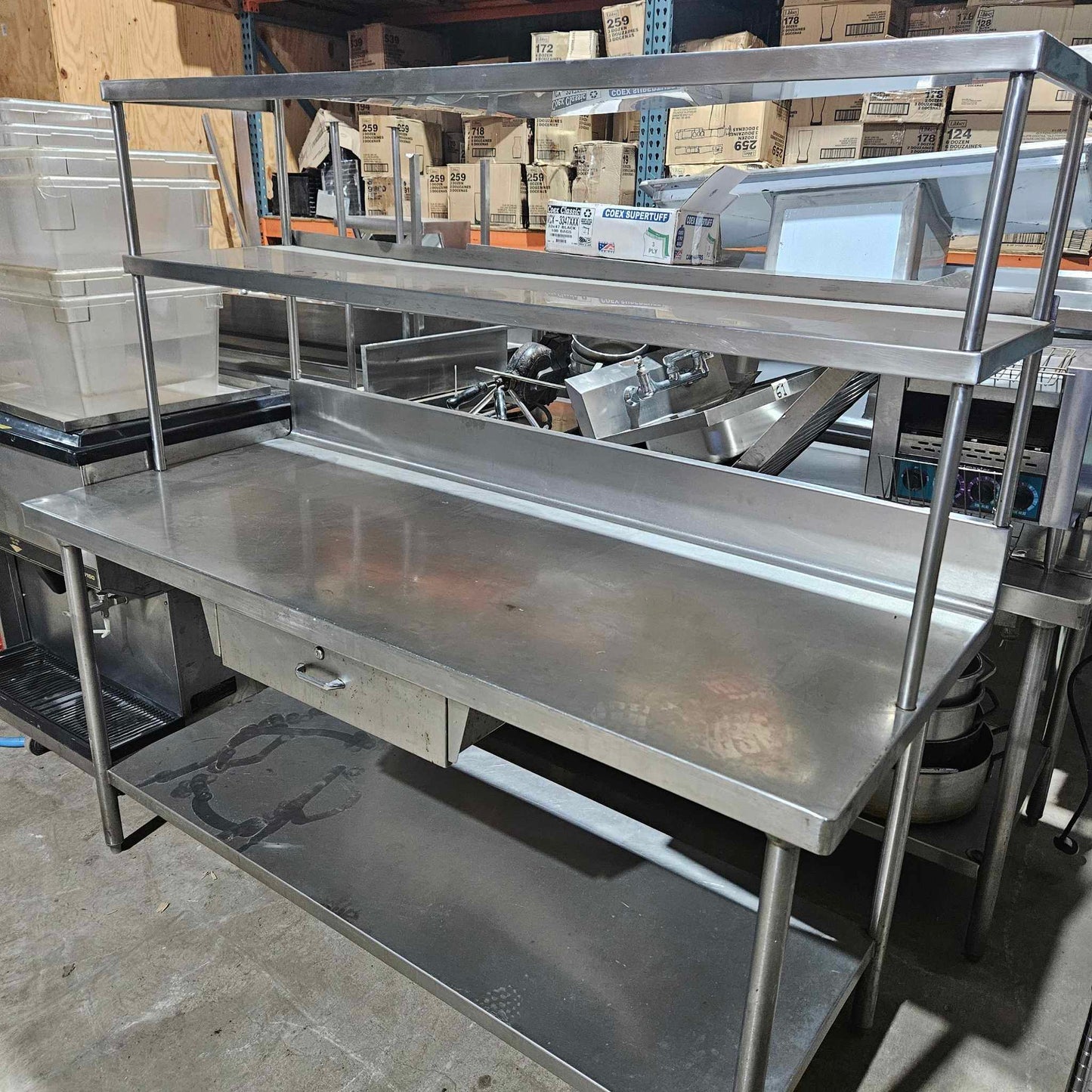 [USED] 72" Stainless Steel Worktop Table w/ Drawer & Double Over Shelf