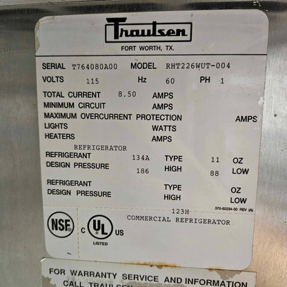 [USED] Traulsen RHT226WUT-FHS 58" Two Solid Door Reach-In Refrigerator