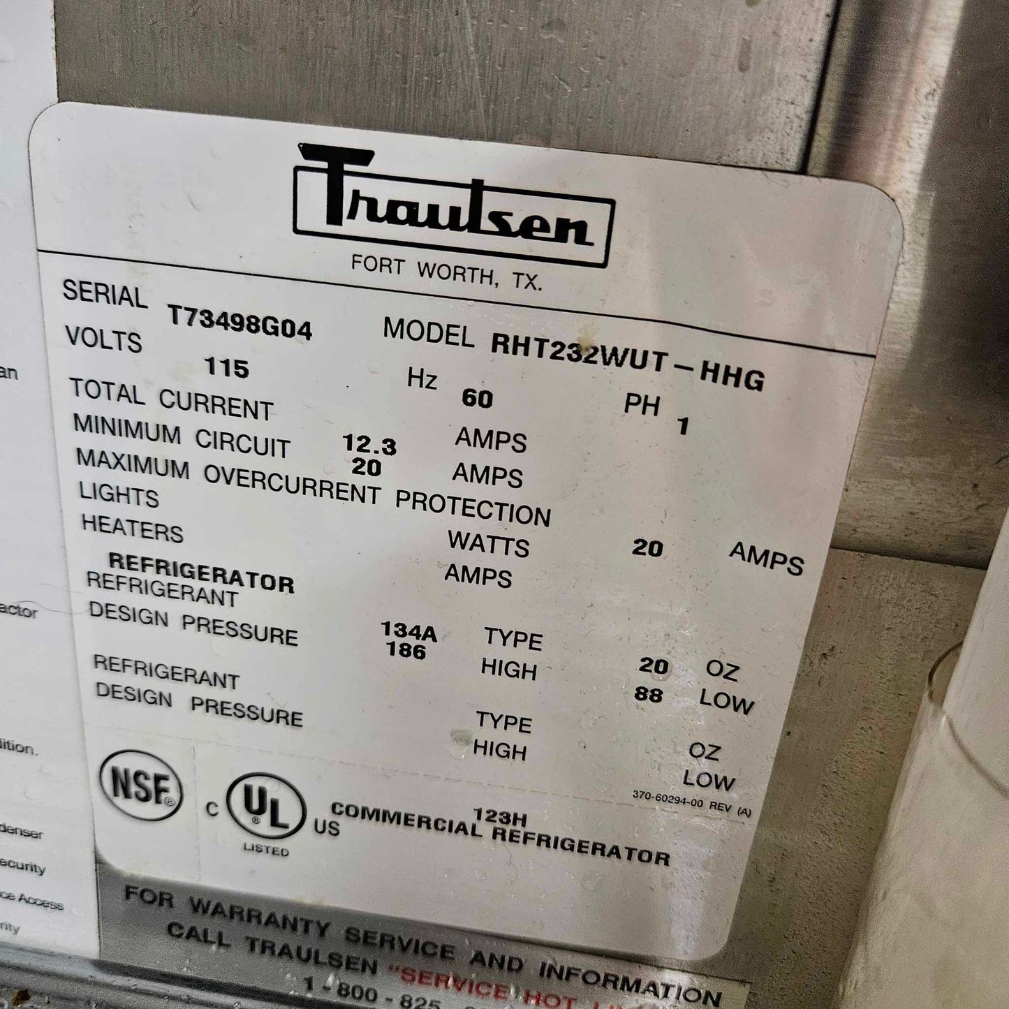 [USED] Traulsen RHT232WUT-HHG 58" Two Section Half Door Reach In Refrigerator